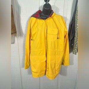 Totes Yellow Red Lined Raincoat Size Small EUC